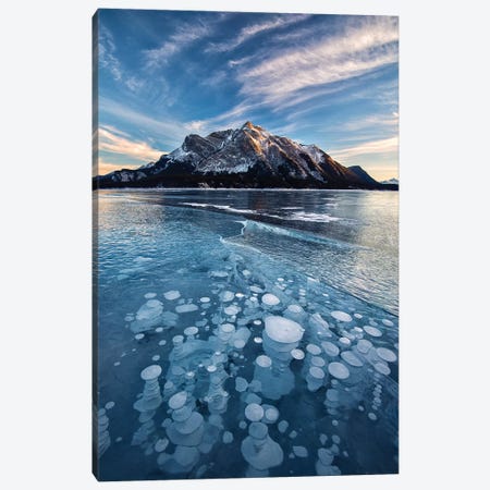 Canada, Alberta, Abraham Lake. Ice bubbles in lake at sunset. Canvas Print #JYG405} by Jaynes Gallery Canvas Artwork