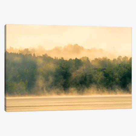 Canada, New Brunswick, Mactaquac. Morning fog on Saint John River at sunrise. Canvas Print #JYG444} by Jaynes Gallery Canvas Wall Art