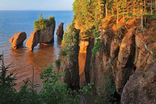 Canada, New Brunswick, The Rocks Provincial Park. Cape Hopewell rocks at sunrise at low tide.