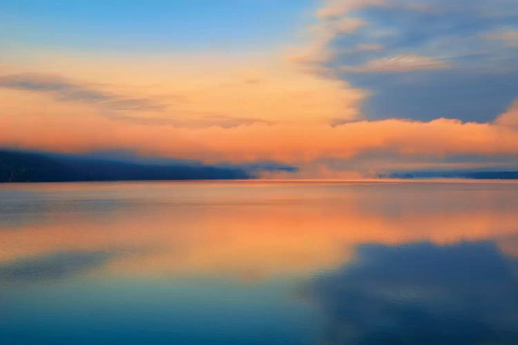 Canada, Ontario, Algonquin Provincial Park. Sunrise and fog on Lake of Two Rivers.