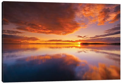 Canada, Ontario, Pakwash Lake Provincial Park. Clouds reflected in Pakwash Lake at sunset. Canvas Art Print - Ontario Art