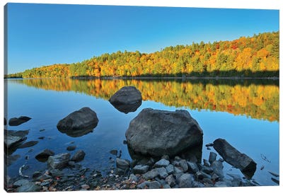 Canada, Ontario. Autumn reflections on St. Nora Lake. Canvas Art Print - Ontario Art