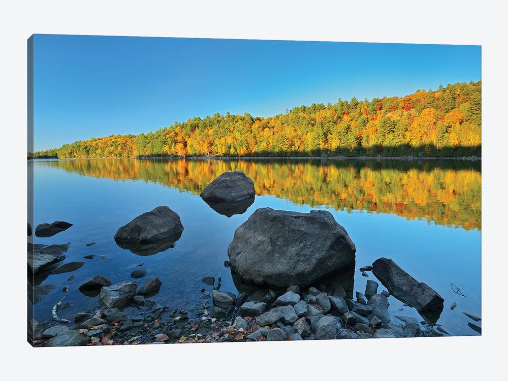Canada, Ontario. Autumn reflections on St. Nora Lake. by Jaynes Gallery 1-piece Canvas Art Print