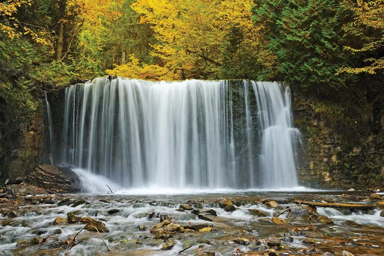 Canada, Ontario. Boyne River at Hoggs Falls in autumn.