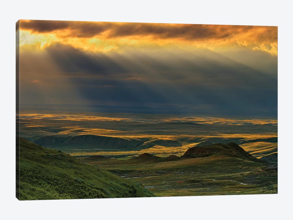 Canada, Saskatchewan, Grasslands National Park. Killdeer Badlands at sunset. by Jaynes Gallery 1-piece Canvas Print