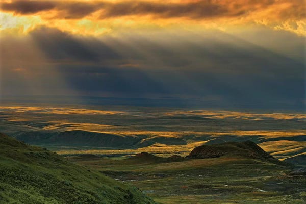 Saskatchewan: Canada, Saskatchewan, Grasslands National Park. Killdeer Badlands at sunset. by Jaynes Gallery