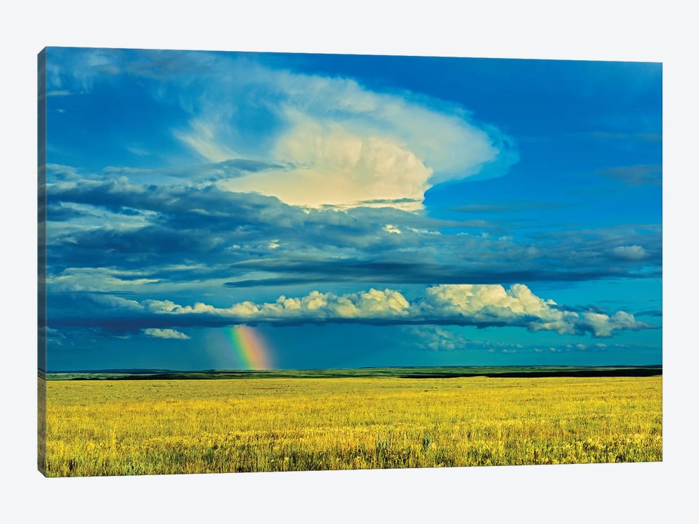 Canada, Saskatchewan, Grasslands National Park. Storm and rainbow over prairie. by Jaynes Gallery 1-piece Canvas Art