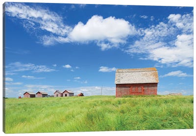 Canada, Saskatchewan, Hazenmore. Wooden granaries. Canvas Art Print