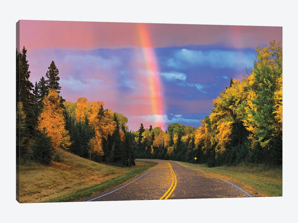 Canada, Saskatchewan, Prince Albert National Park. Rainbow after storm. by Jaynes Gallery 1-piece Canvas Art Print