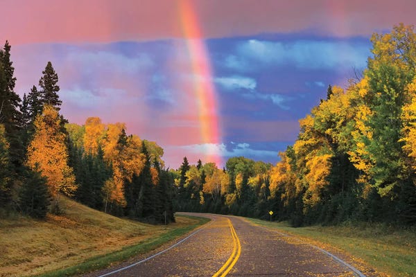Canada, Saskatchewan, Prince Albert National Park. Rainbow after storm.