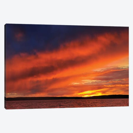 Canada, Saskatchewan, Prince Albert National Park. Storm on Waskesiu Lake at sunset. Canvas Print #JYG496} by Jaynes Gallery Canvas Print
