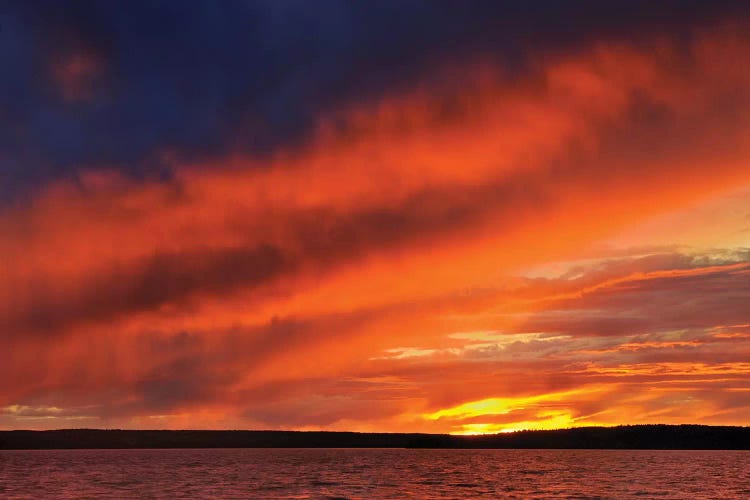 Canada, Saskatchewan, Prince Albert National Park. Storm on Waskesiu Lake at sunset. by Jaynes Gallery wall art