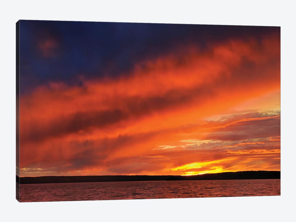 Canada, Saskatchewan, Prince Albert National Park. Storm on Waskesiu Lake at sunset. by Jaynes Gallery 1-piece Canvas Wall Art
