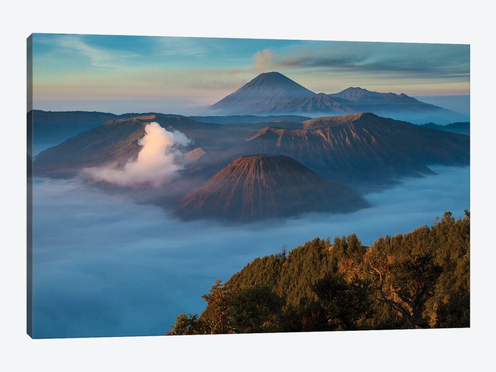Indonesia, East Java. Overview of Mt. Bromo and Mt. Merapi. by Jaynes Gallery 1-piece Canvas Artwork