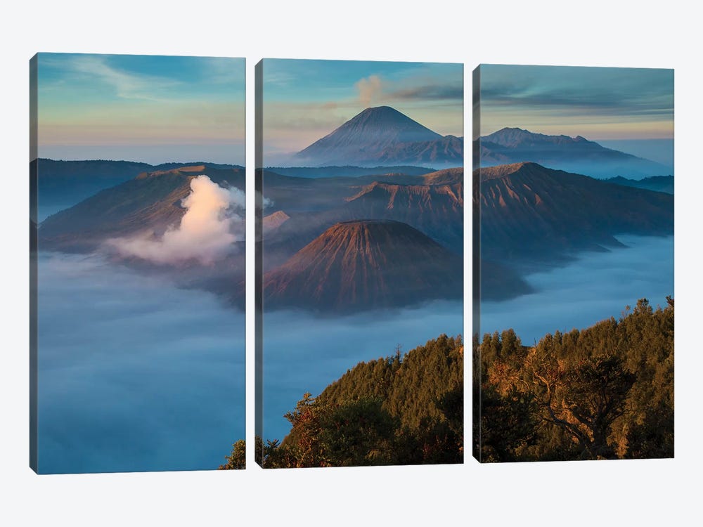 Indonesia, East Java. Overview of Mt. Bromo and Mt. Merapi. by Jaynes Gallery 3-piece Canvas Artwork