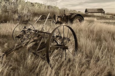 Canada. Sepia Photo Of Old Farm Machinery In Field. by Jaynes Gallery multi panel art