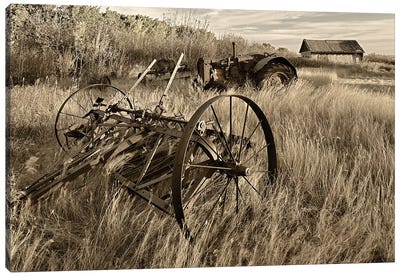 Canada. Sepia Photo Of Old Farm Machinery In Field. Canvas Art Print - Sepia Photography