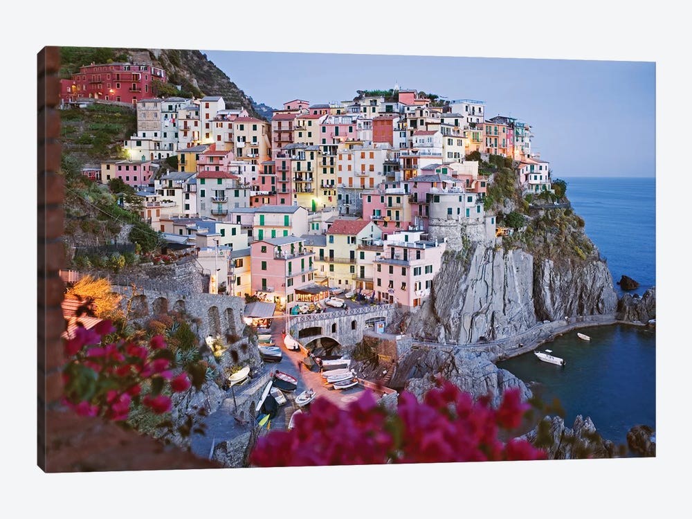 Italy, Manarola. Town and sea at sunset I by Jaynes Gallery 1-piece Canvas Wall Art