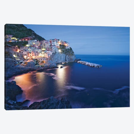 Italy, Manarola. Town and sea at sunset II Canvas Print #JYG51} by Jaynes Gallery Canvas Print