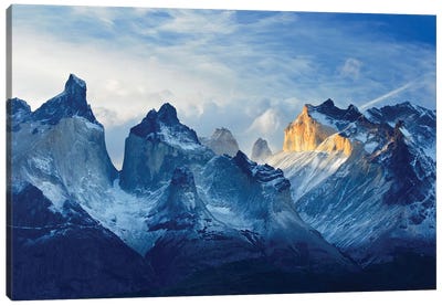 Chile, Patagonia, Torres del Paine National Park, Los Cuernos sunset. Canvas Art Print - Chile Art