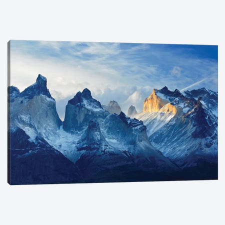 Chile, Patagonia, Torres del Paine National Park, Los Cuernos sunset. Canvas Print #JYG542} by Jaynes Gallery Canvas Artwork