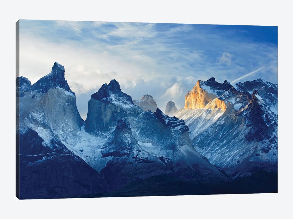 Chile, Patagonia, Torres del Paine National Park, Los Cuernos sunset. by Jaynes Gallery 1-piece Canvas Art