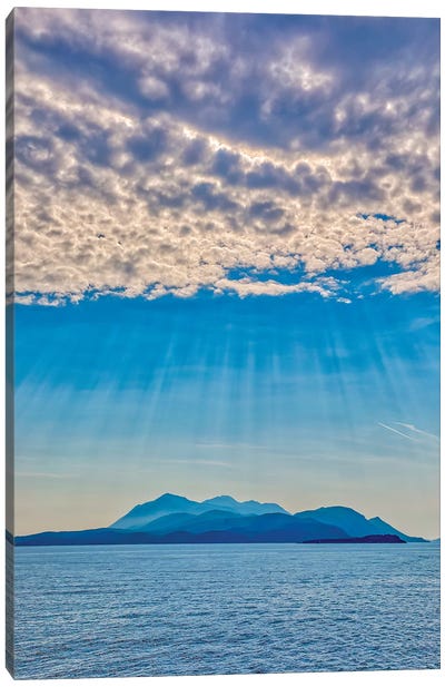 Croatia, Korcula. God rays and island. Canvas Art Print - Croatia
