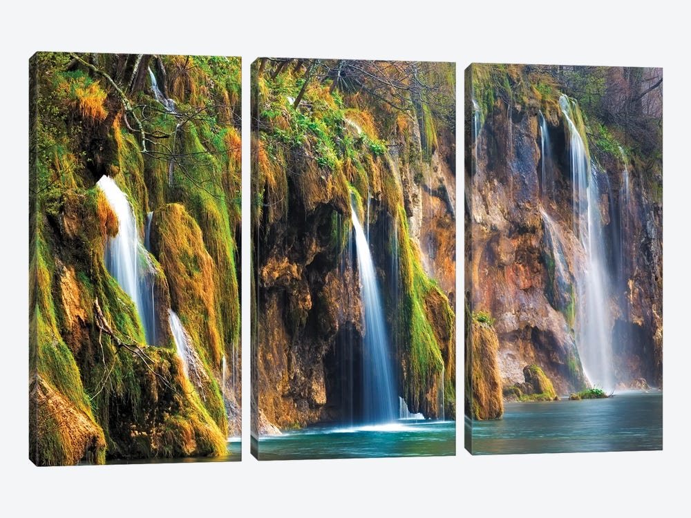 Croatia, Plitvice Lakes National Park. Waterfalls into stream.  by Jaynes Gallery 3-piece Art Print