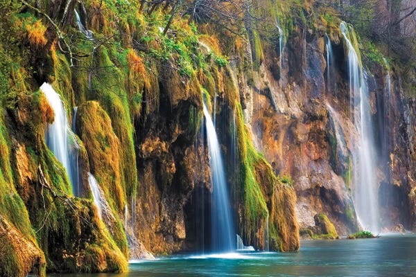 Waterfalls Into Stream. Croatia, Plitvice Lakes National Park.