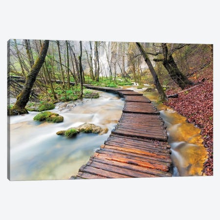 Croatia, Plitvice Lakes National Park. Wooden walkway over stream.  Canvas Print #JYG546} by Jaynes Gallery Canvas Art Print