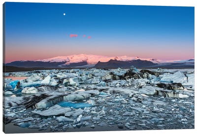 Iceland, Jokulsarlon Glacier. Autumn sunrise on glacier. Canvas Art Print - Glacier & Iceberg Art