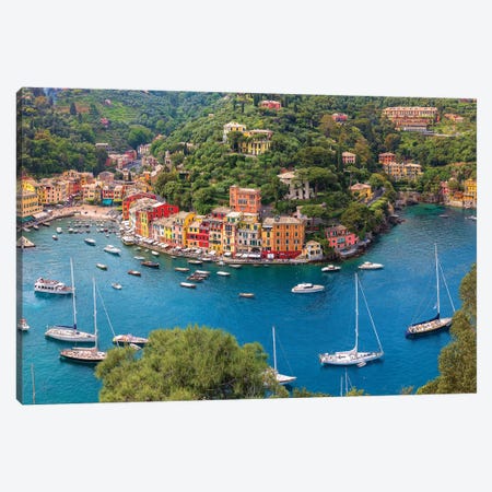 Italy, Liguria, Portofino. Aerial view of town and harbor.  Canvas Print #JYG563} by Jaynes Gallery Canvas Art