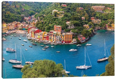 Italy, Liguria, Portofino. Aerial view of town and harbor.  Canvas Art Print - Danita Delimont Photography