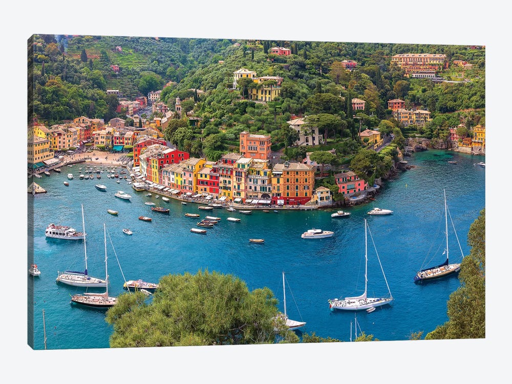 Italy, Liguria, Portofino. Aerial view of town and harbor.  by Jaynes Gallery 1-piece Canvas Print