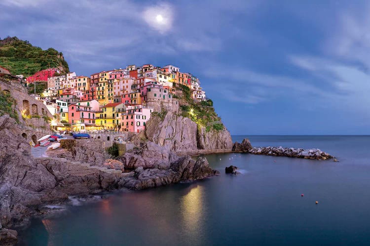 Italy, Manarola. Sunset on town.  by Jaynes Gallery wall art