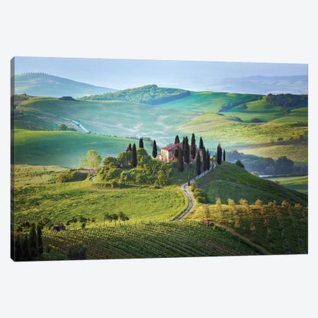 Italy, Tuscany, Val d'Orcia. Landscape with Podere Belvedere house.  Canvas Print #JYG577} by Jaynes Gallery Canvas Art