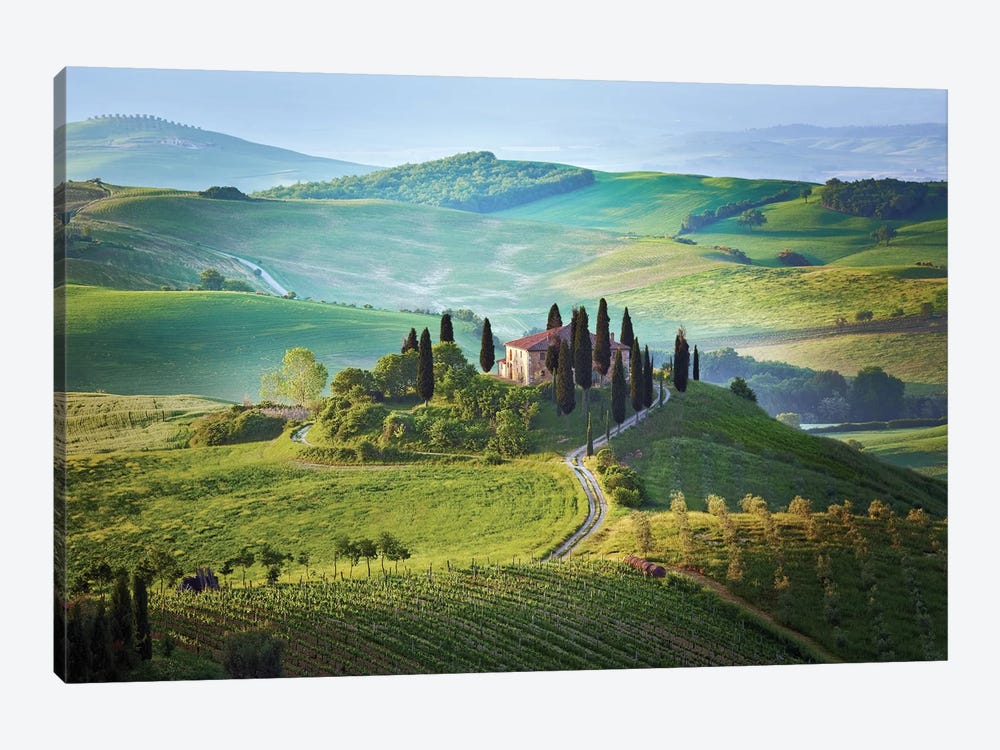 Italy, Tuscany, Val d'Orcia. Landscape with Podere Belvedere house.  by Jaynes Gallery 1-piece Canvas Artwork