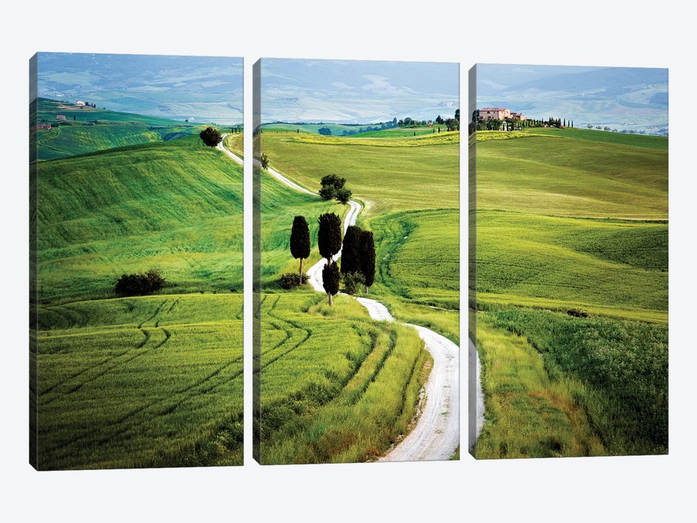 Italy, Tuscany, Val d'Orcia. Road to Terrapile farmhouse.  by Jaynes Gallery 3-piece Canvas Wall Art