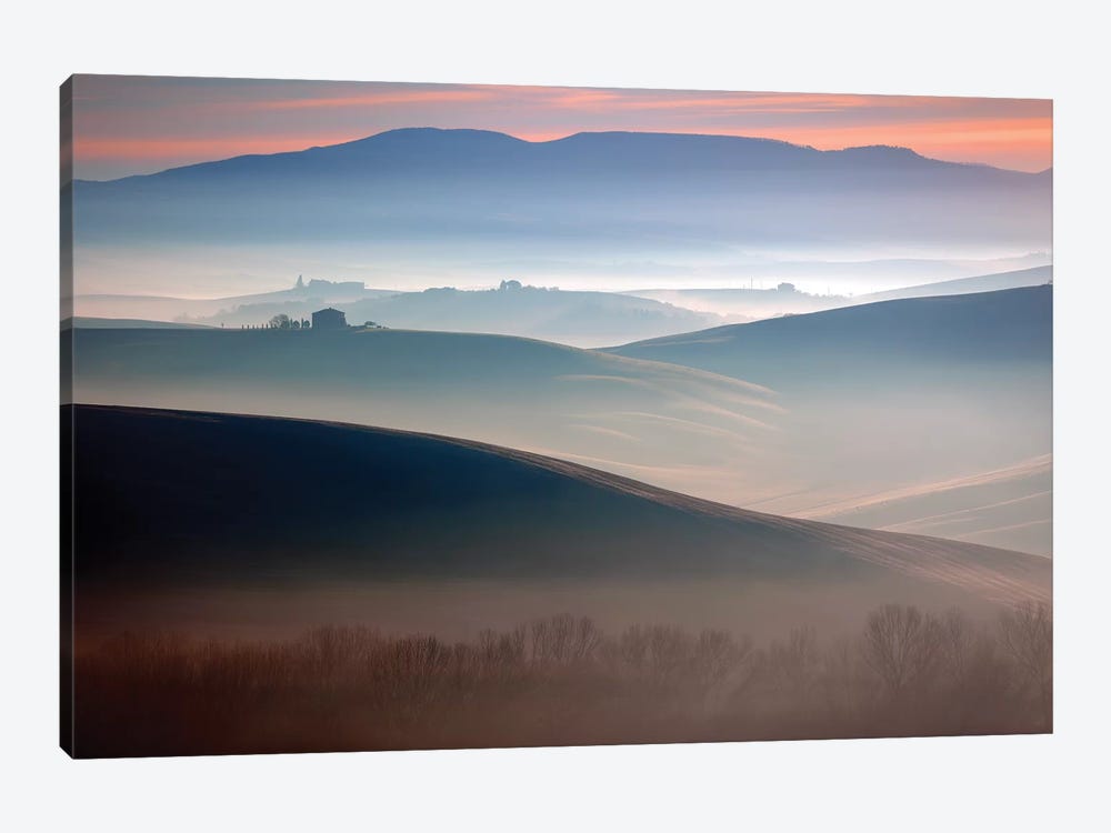 Italy, Val d' Orcia. Il Belvedere farmhouse at sunrise.  by Jaynes Gallery 1-piece Canvas Wall Art