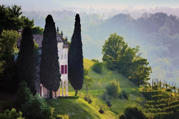 Italy, Veneto, Asolo. Country house and cypress trees.