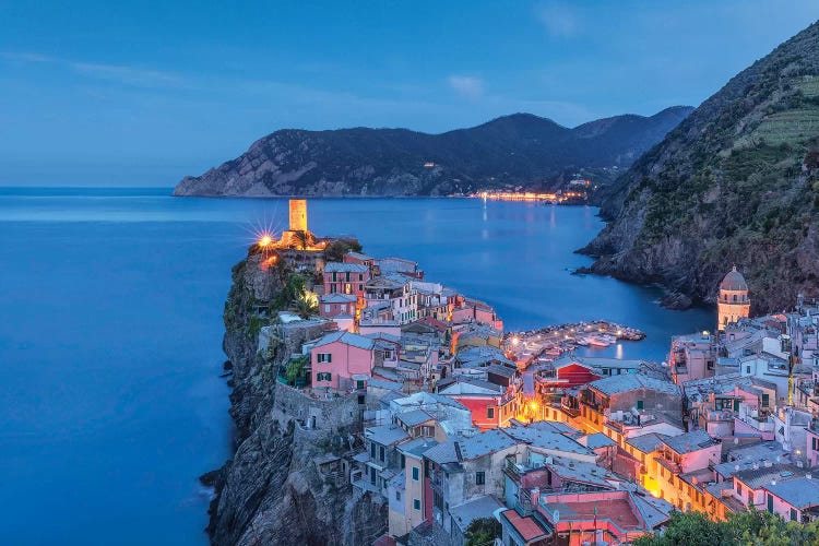 Italy, Vernazza. Sunset on town.  by Jaynes Gallery wall art