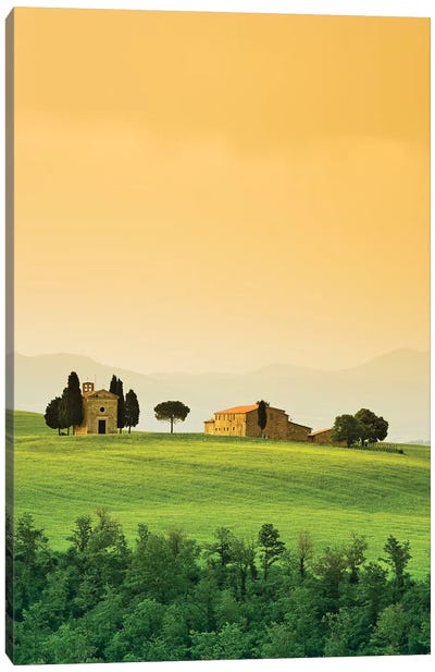 Italy, Tuscany. Landscape with church and villa. Canvas Art Print - Tuscany Art