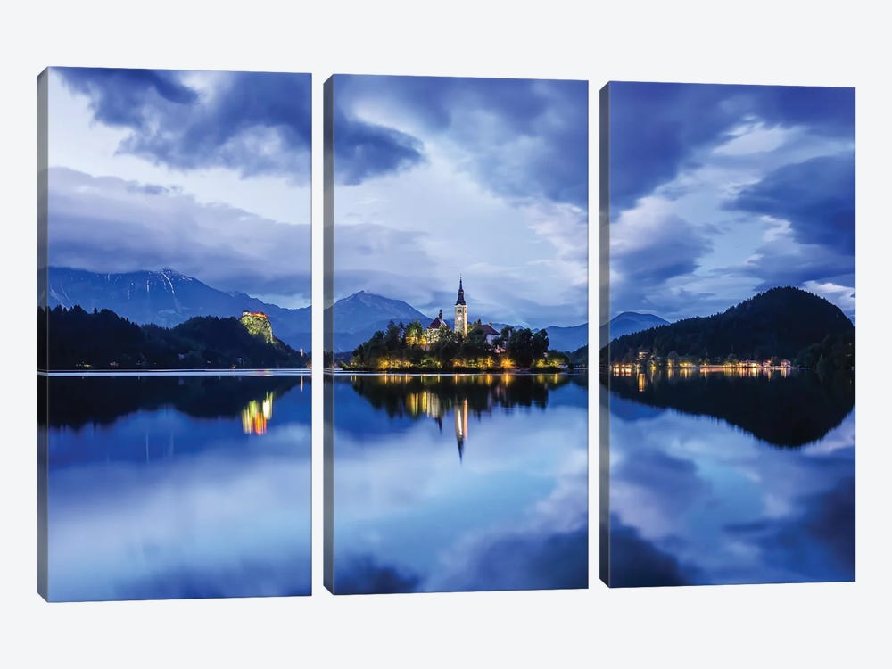 Slovenia. Lake Bled at sunset.  by Jaynes Gallery 3-piece Canvas Wall Art