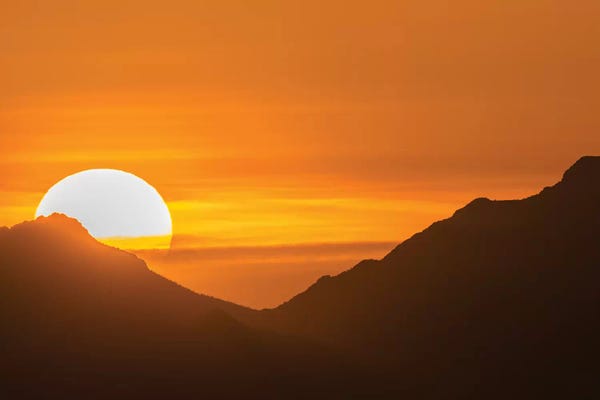 USA, Arizona, Saguaro National Park. Sunset and mountain silhouette.