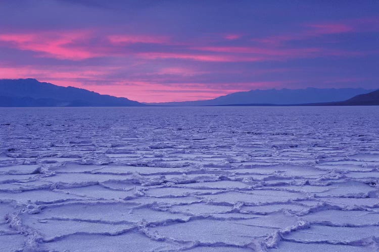 USA, California, Death Valley National Park. Salt flats at sunset.