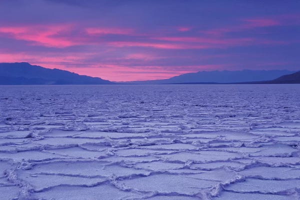 USA, California, Death Valley National Park. Salt flats at sunset.