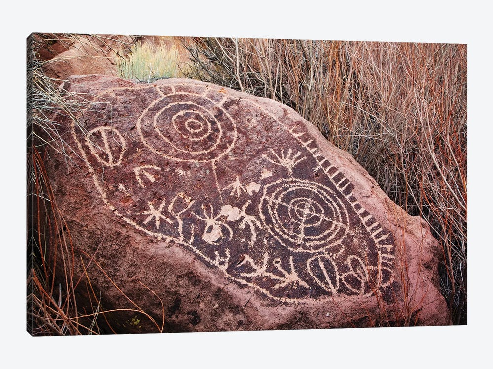 USA, California, Owens Valley. Petroglyphs covering boulder. by Jaynes Gallery 1-piece Canvas Art Print