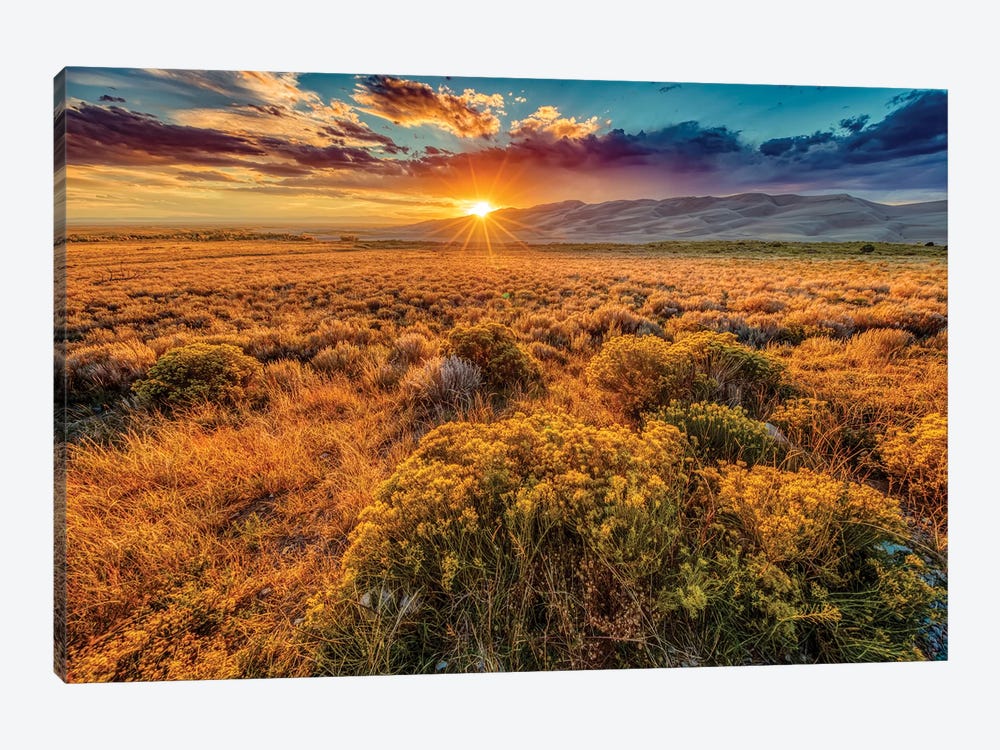 USA, Colorado, Great Sand Dunes National Park and Preserve. Sunset over dunes and plain. by Jaynes Gallery 1-piece Canvas Artwork