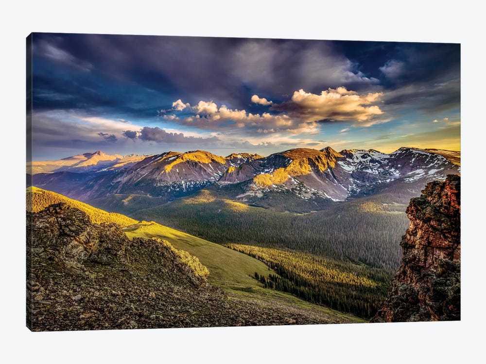 USA, Colorado, Rocky Mountain National Park. Mountain and valley landscape at sunset. by Jaynes Gallery 1-piece Art Print