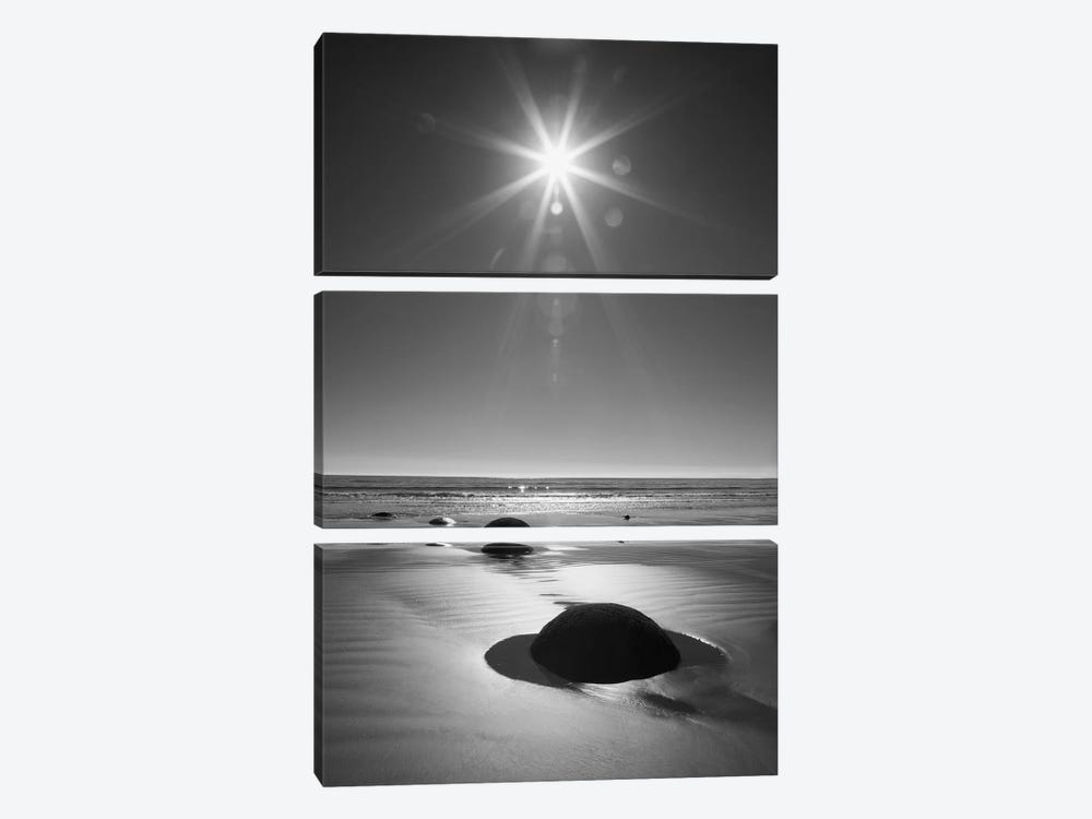 New Zealand, South Island. BW starburst over Moeraki Boulders Scenic Reserve. by Jaynes Gallery 3-piece Canvas Wall Art